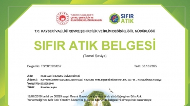 Üniversitemizin Sıfır Atık Belgesi Yenilendi.